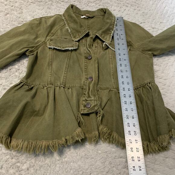 Free People Willow Cotton Denim Khaki Ruffled Jacket Women’s XS - Picture 6 of 10